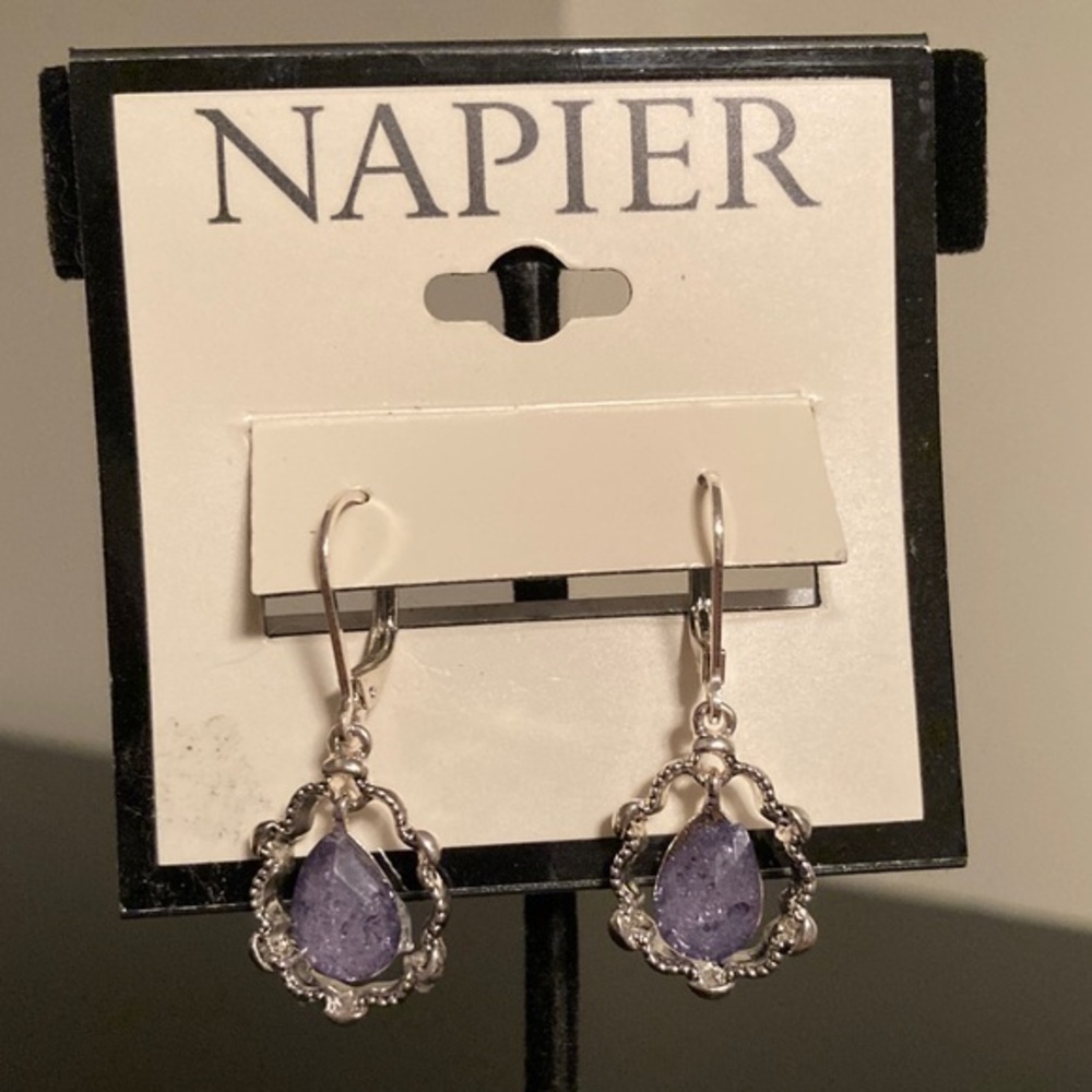 Napier Silver and Blue Teardrop Earrings